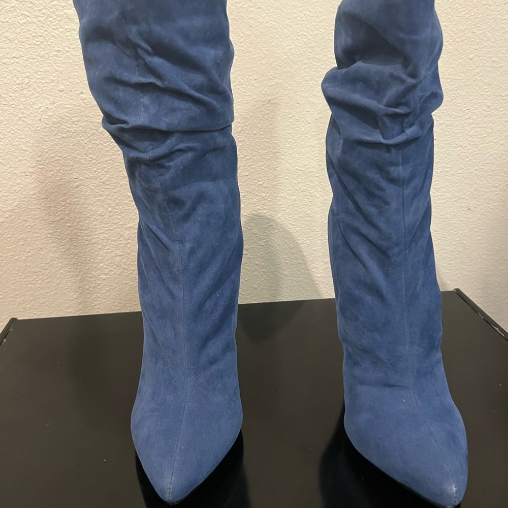 Blue Suede Knee-High Women's Boots